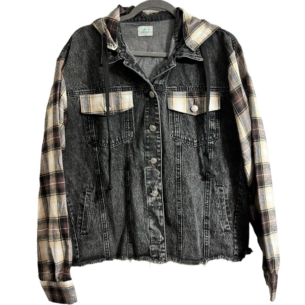 Blue Buttercup Black Denim and Plaid Jacket
